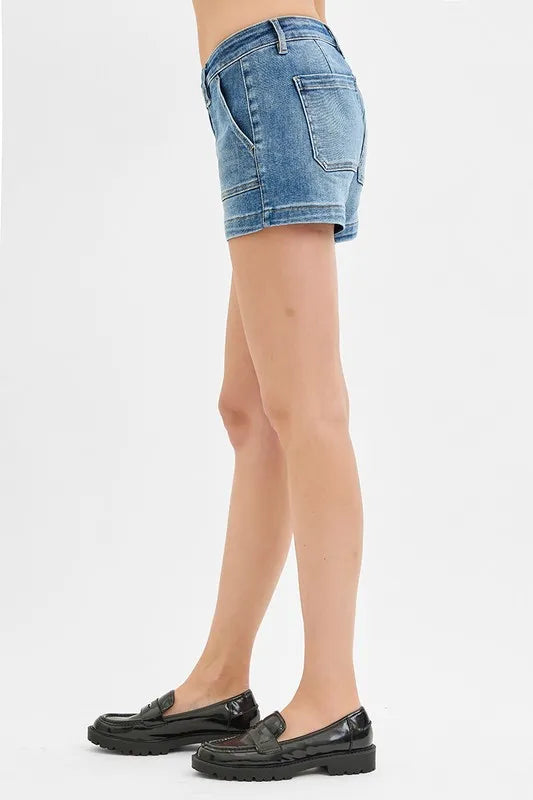 Low Rise Patched Pocket Shorts in Medium for Women