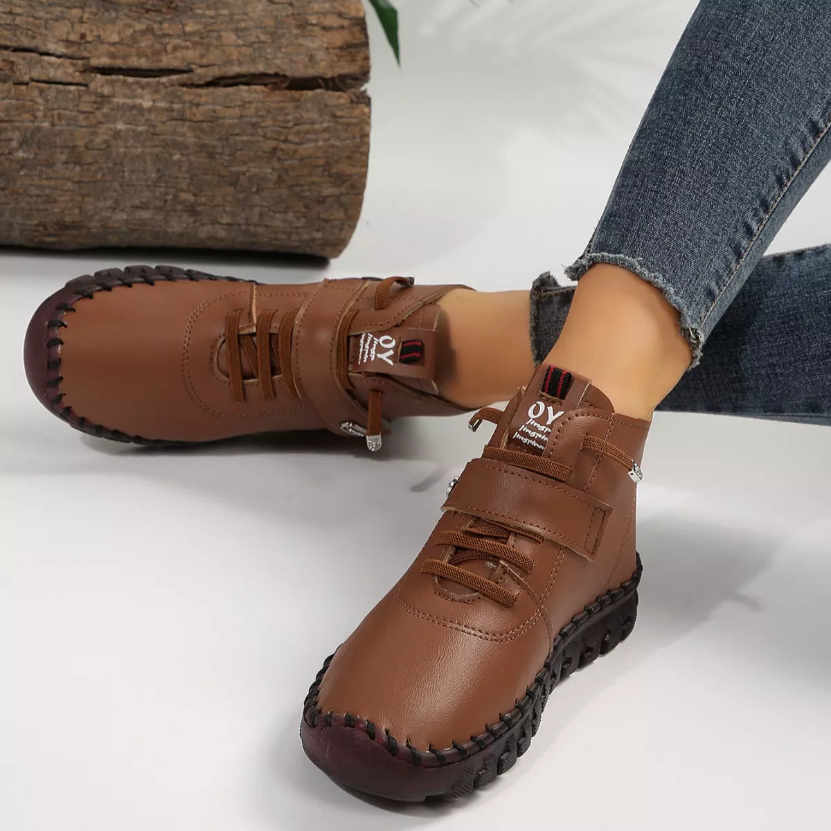 Lace Up Platform Ankle Boots in Black for Women