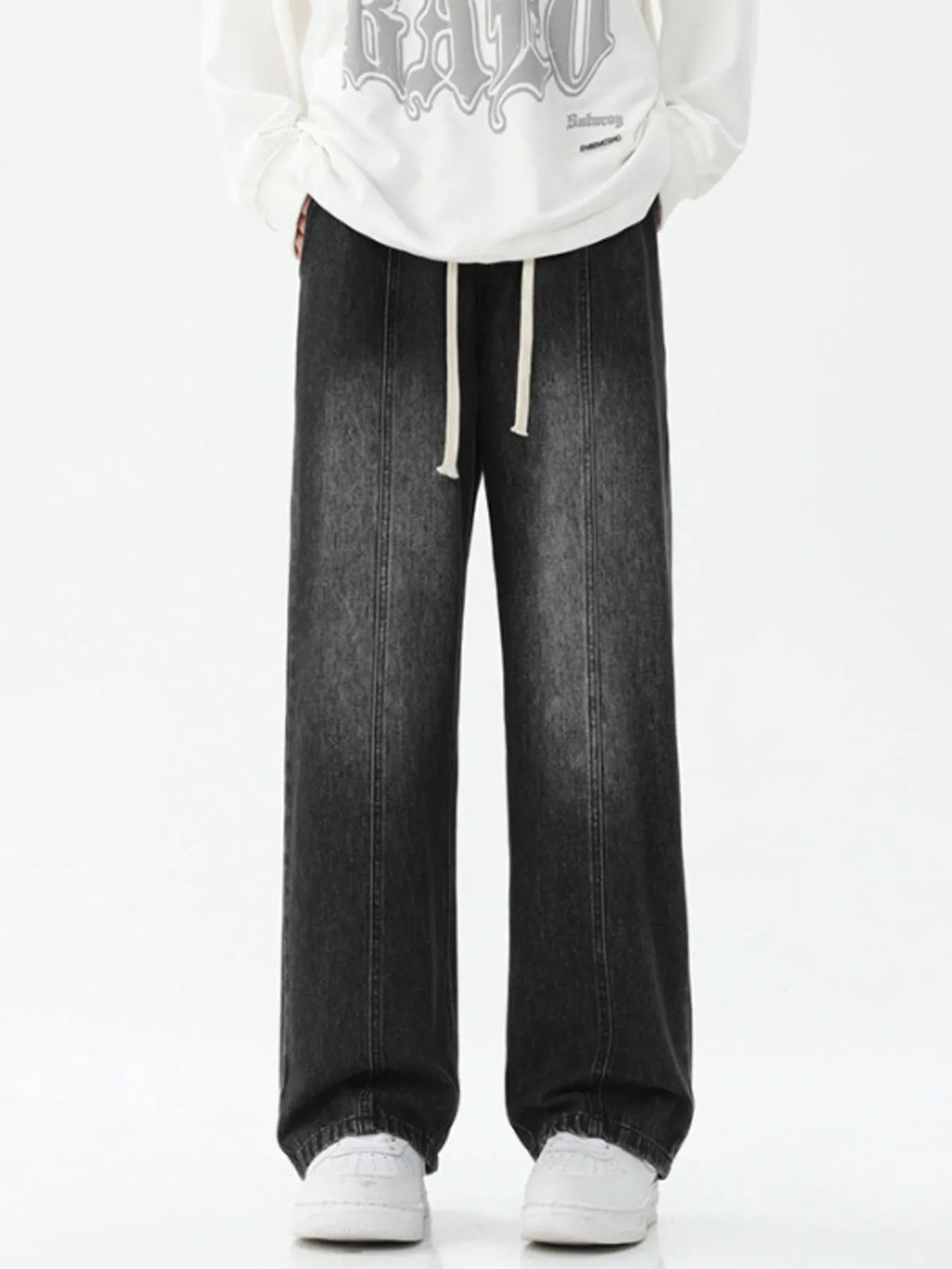 Drawstring Wide Leg Jeans Plus Size in Light Blue for Men