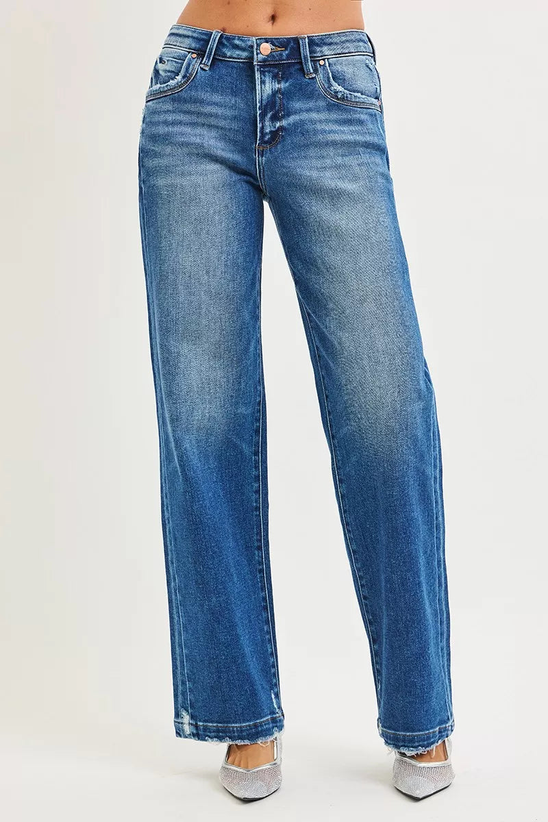 Slouchy Baggy Jeans Pocket Side Seam Detail Plus Size in Dark for Women