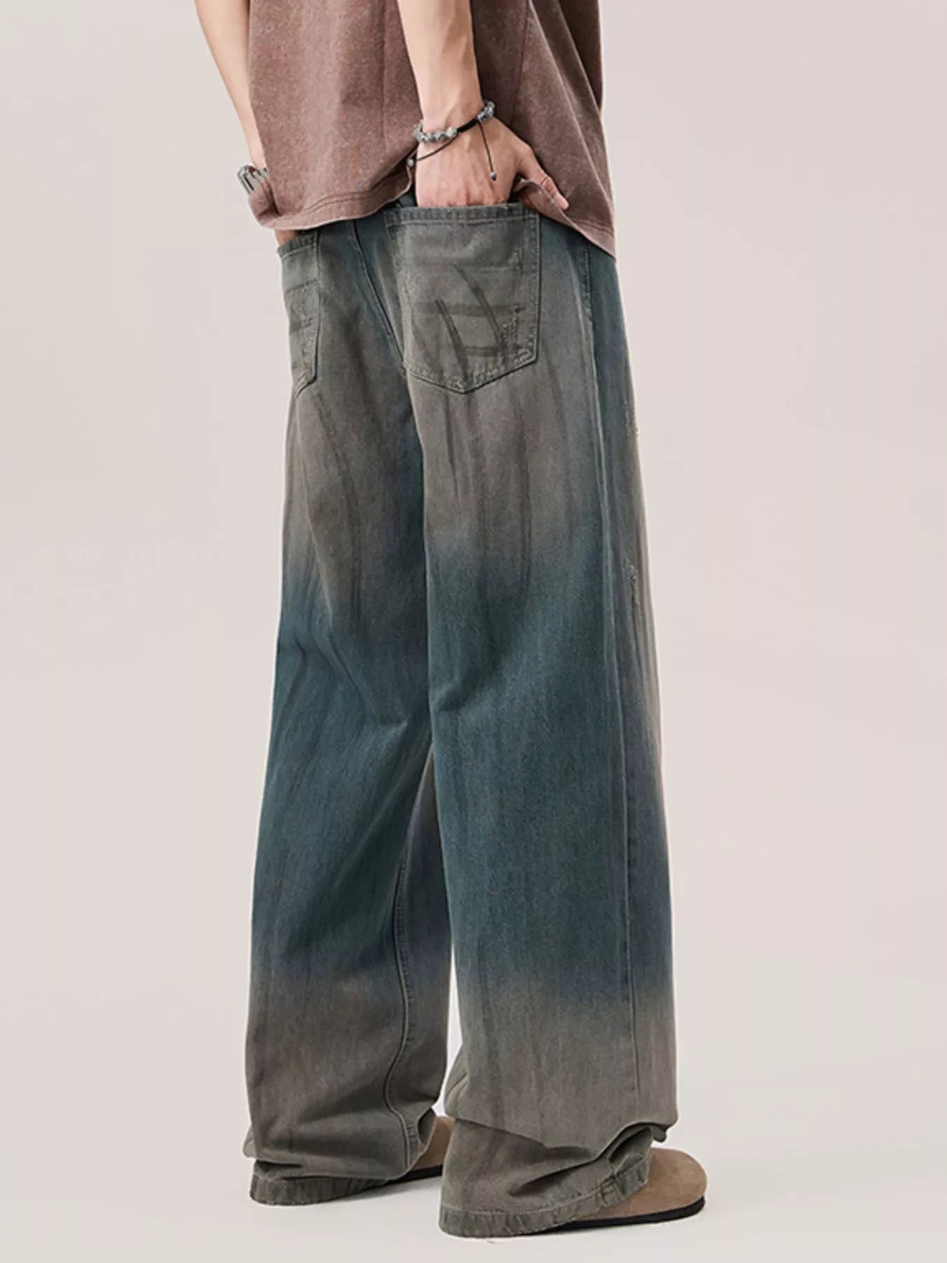 Gradient Wash Wide Leg Jeans in French Blue for Men