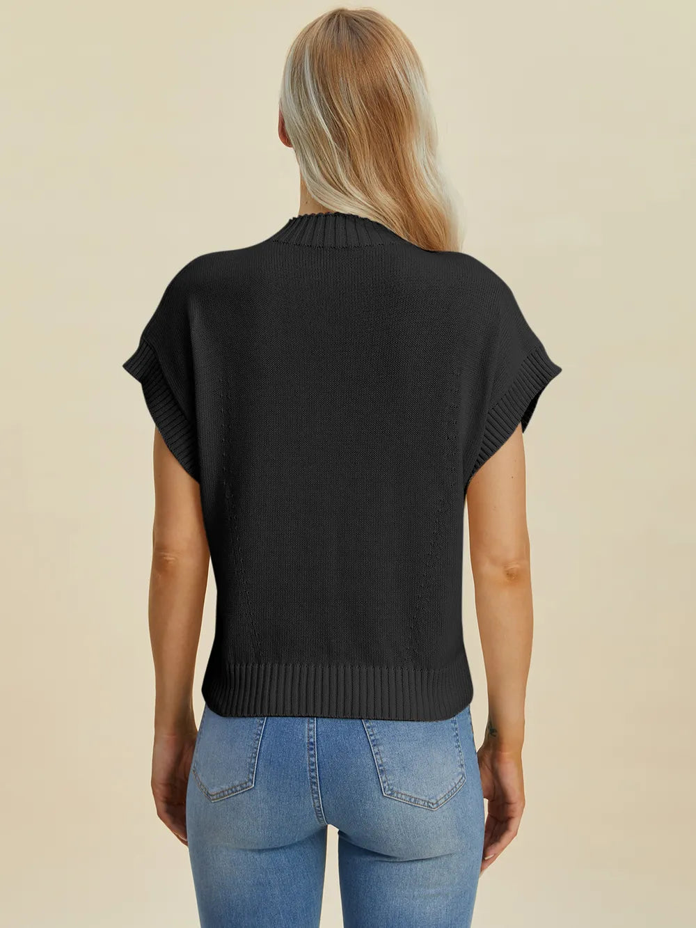 Plus Size Mock Neck Short Sleeve Sweater in Purple for Women