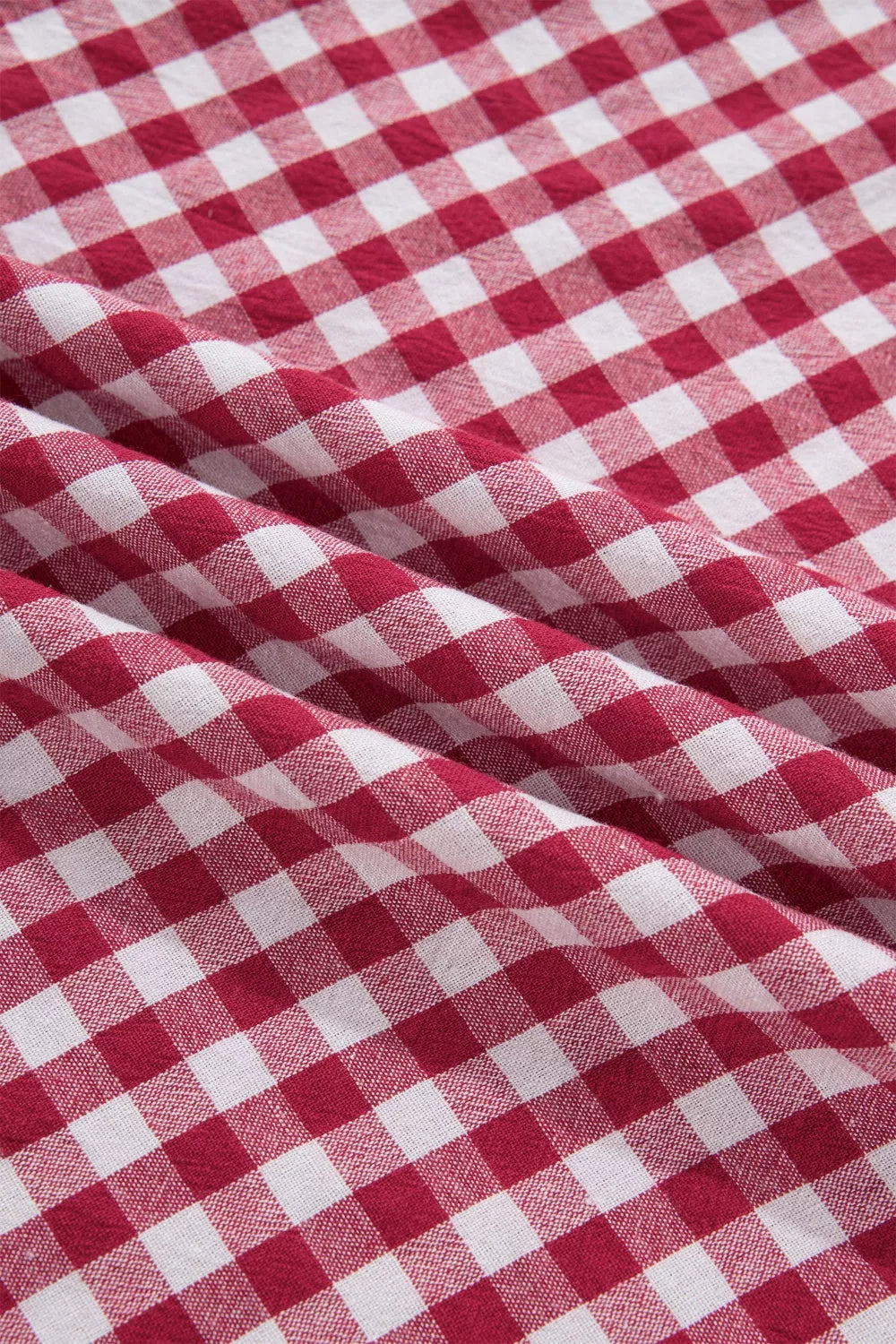 Gingham Puff Sleeve Quarter Zip Blouse for Women