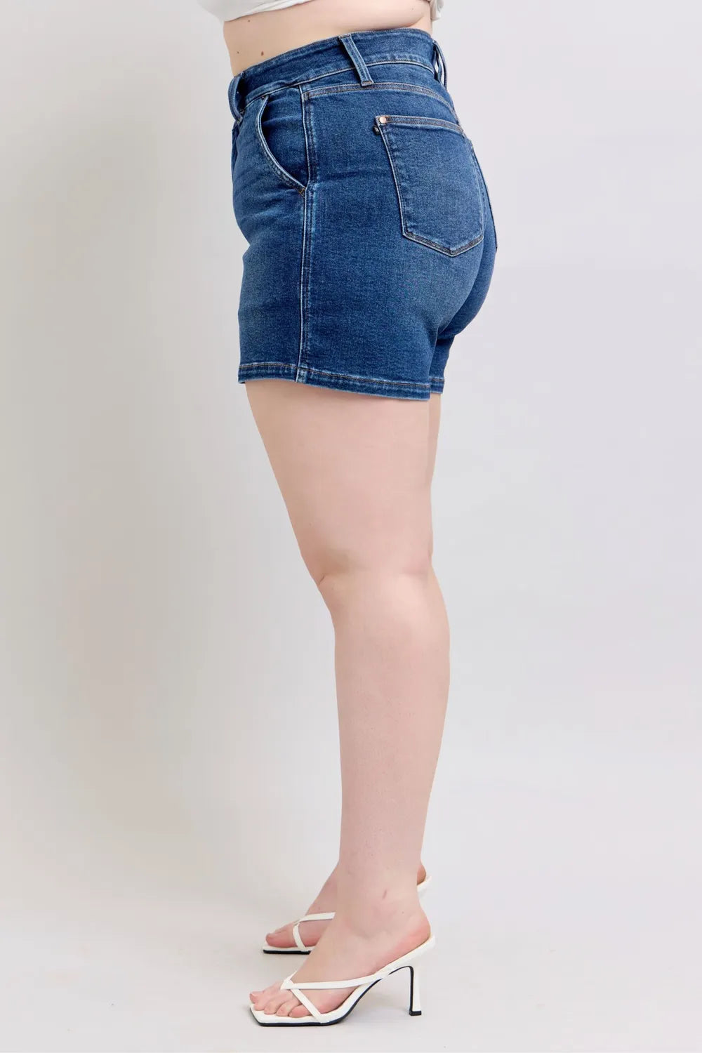 Double Button Waistband Denim Shorts Plus Size for Women