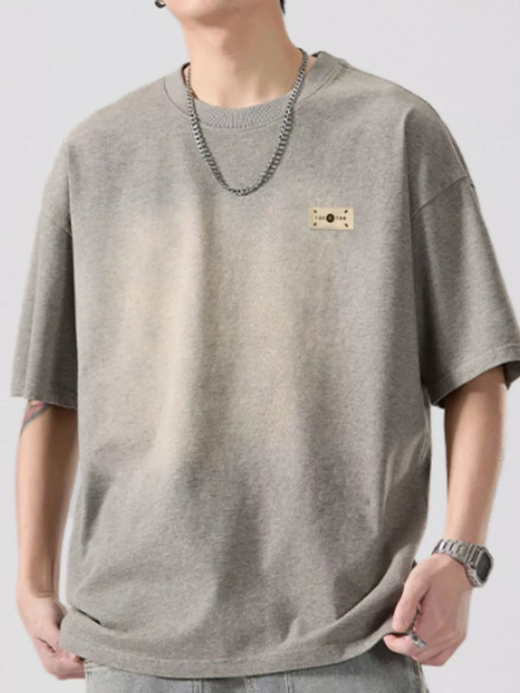 Round Neck Half Sleeve T-Shirt Plus Size in Gray for Men