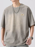 Round Neck Half Sleeve T-Shirt Plus Size in Gray for Men
