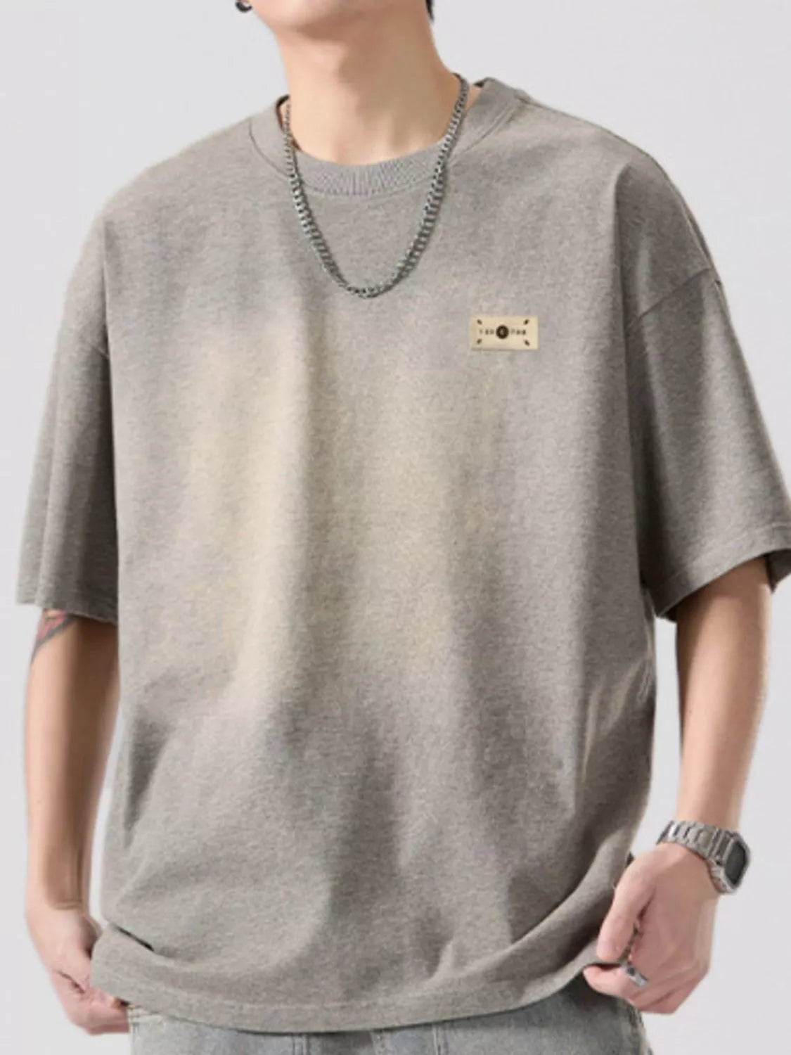 Round Neck Half Sleeve T-Shirt Plus Size in Gray for Men