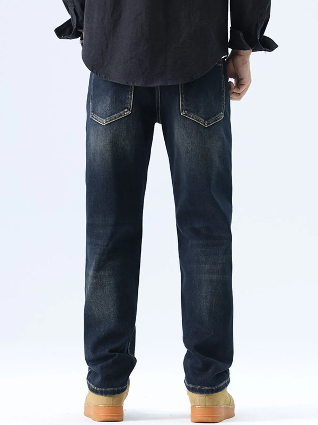 Straight Leg Washed Jeans in Dark Navy for Men