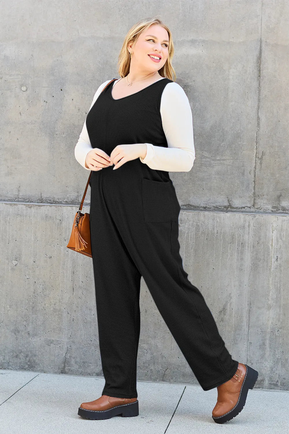 Plus Size Sleeveless Straight Jumpsuit for Women