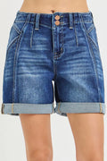 High Rise Seamed Roll Up Shorts in Dark for Women