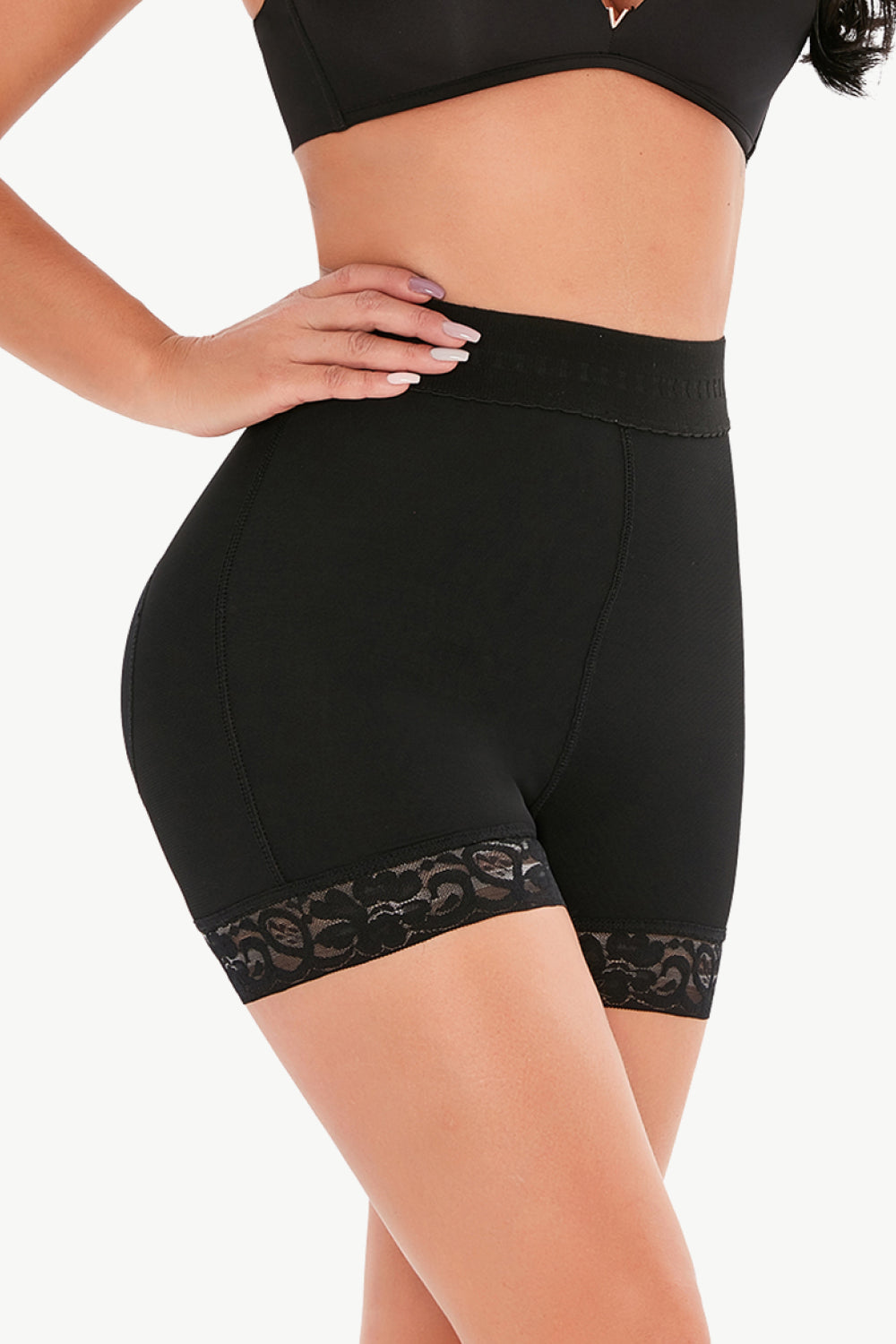 Plus Size Pull-On Lace Trim Shaping Shorts in Black for Women