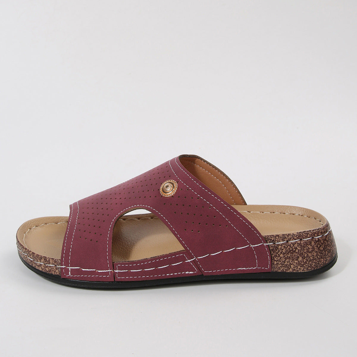 Open Toe Wedge Sandals in Burgundy in Black for Women