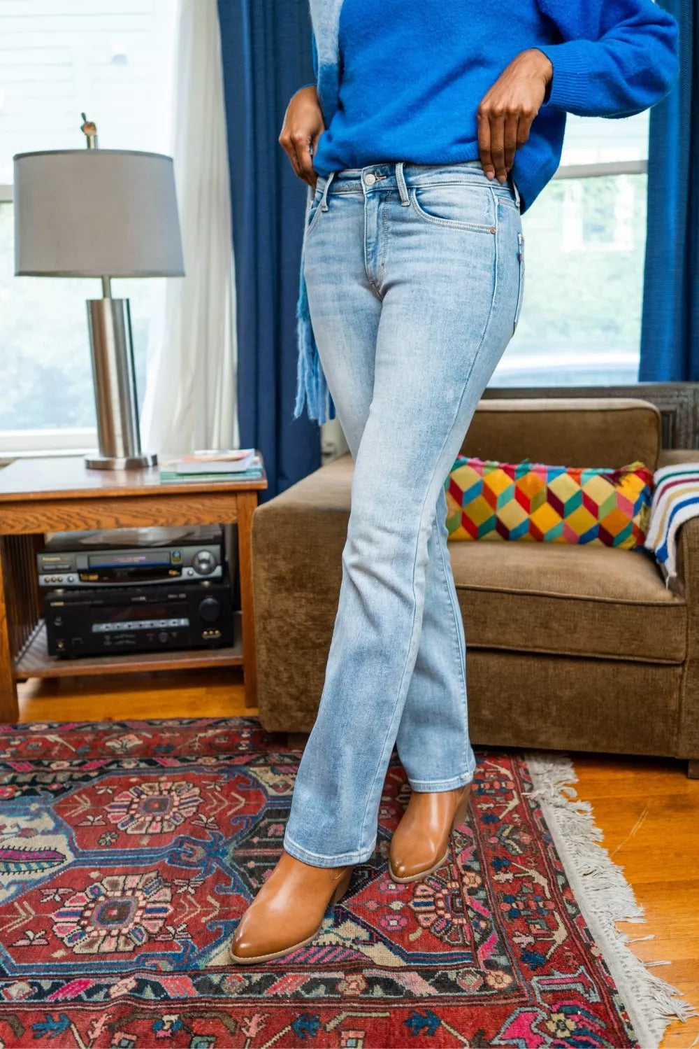 Mid Rise Thermal Bootcut Jeans in Light for Women