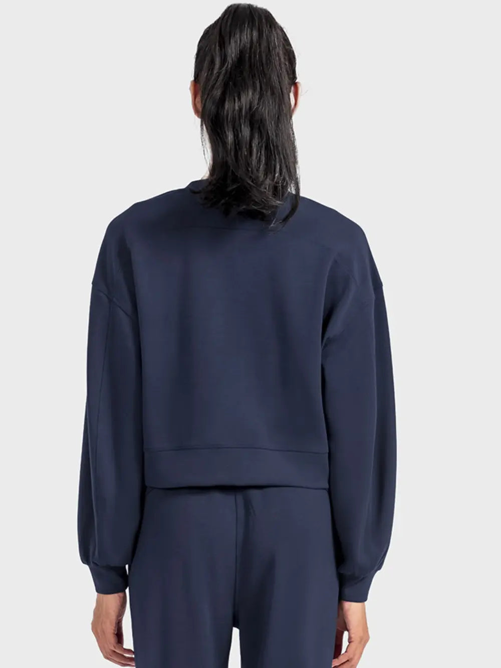 Round Neck Drop Shoulder Sports Top in Dark Blue for Women