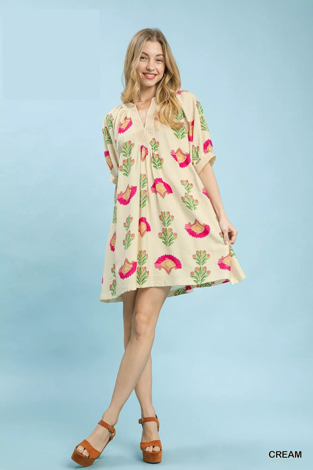 Abstract Print Mini Dress in Cream for Women