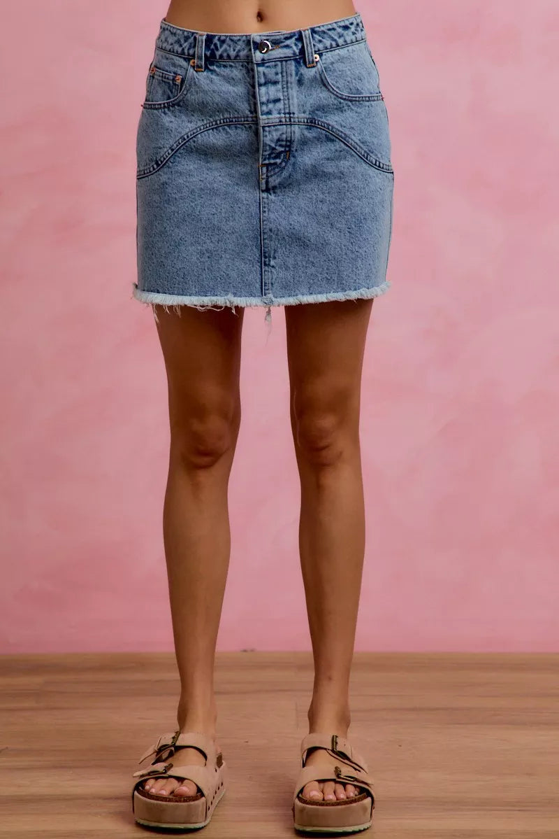 Washed Denim Floral Contrast Pockets Mini Skirt for Women