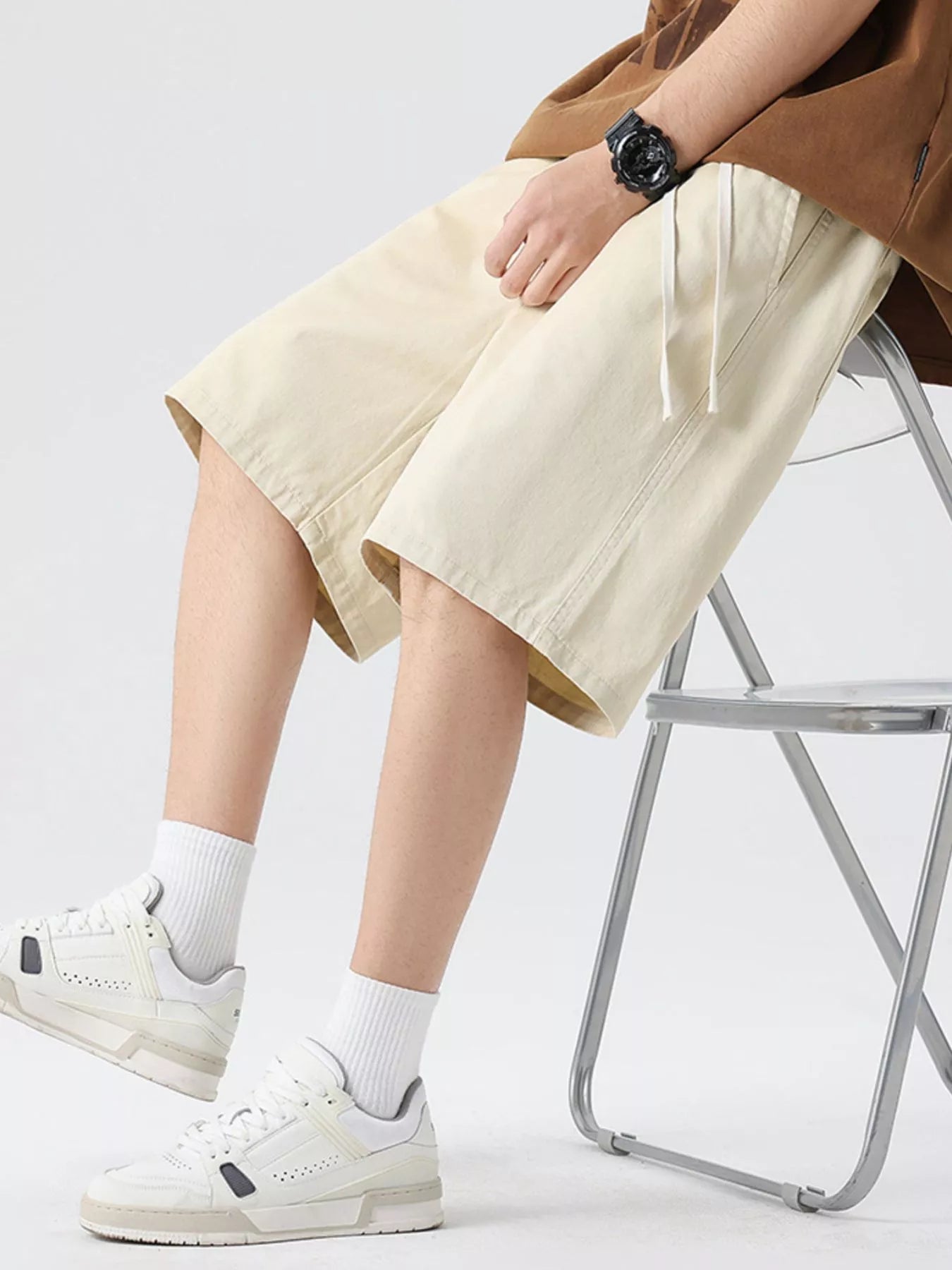 Wide-Leg Shorts Plus Size in Khaki for Men