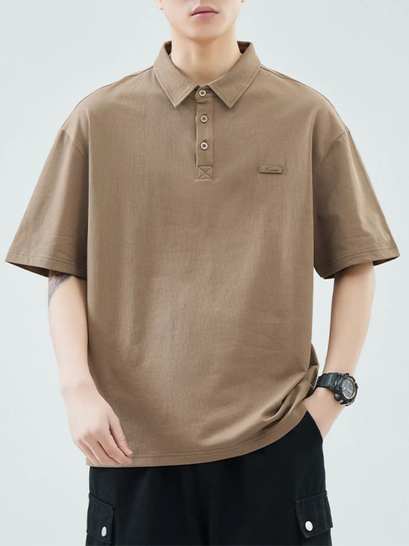 Plus Size Button Detail Half Sleeve Polo in White for Men