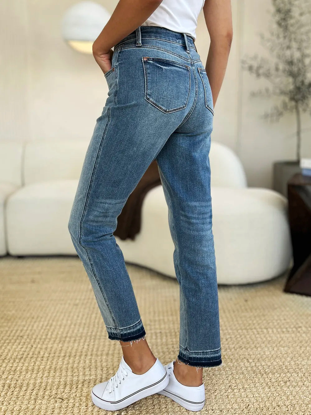 Plus Size Mid Rise Rigid Magic Release Hem Jeans in Medium for Women