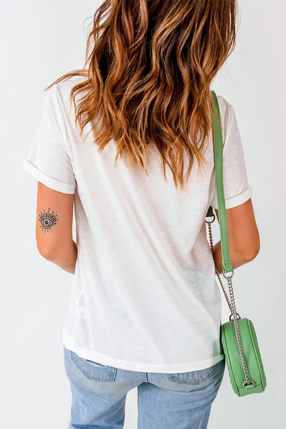 Letter Graphic Round Neck Short Sleeve T-Shirt in Classic for Women