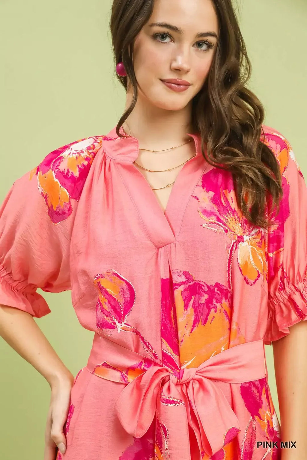 Floral Flounce Sleeve Midi Dress with Belted for Women