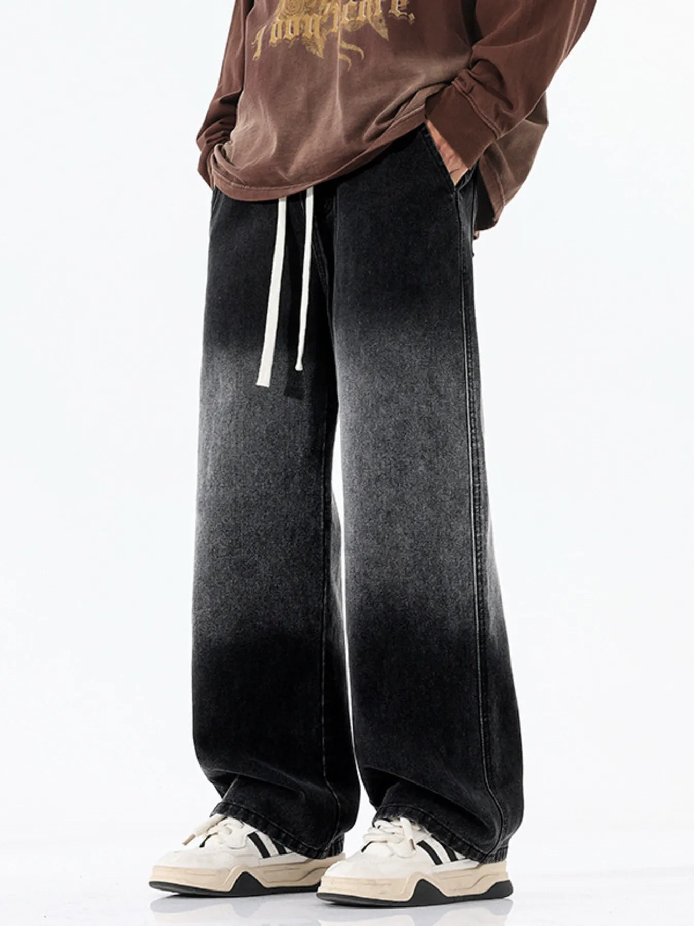 Gradient Wash Wide Leg Jeans Plus Size in Blue for Men