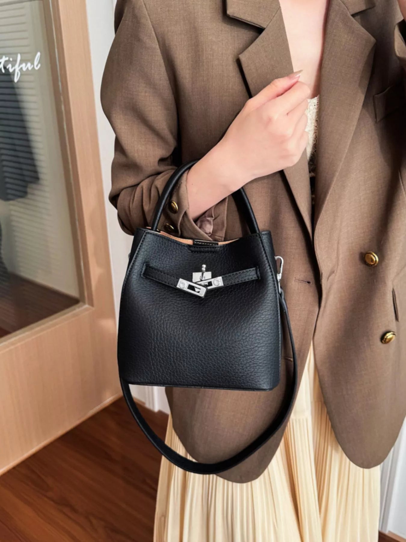 Leather Top Handle Crossbody Bag in Classic in Black for Women