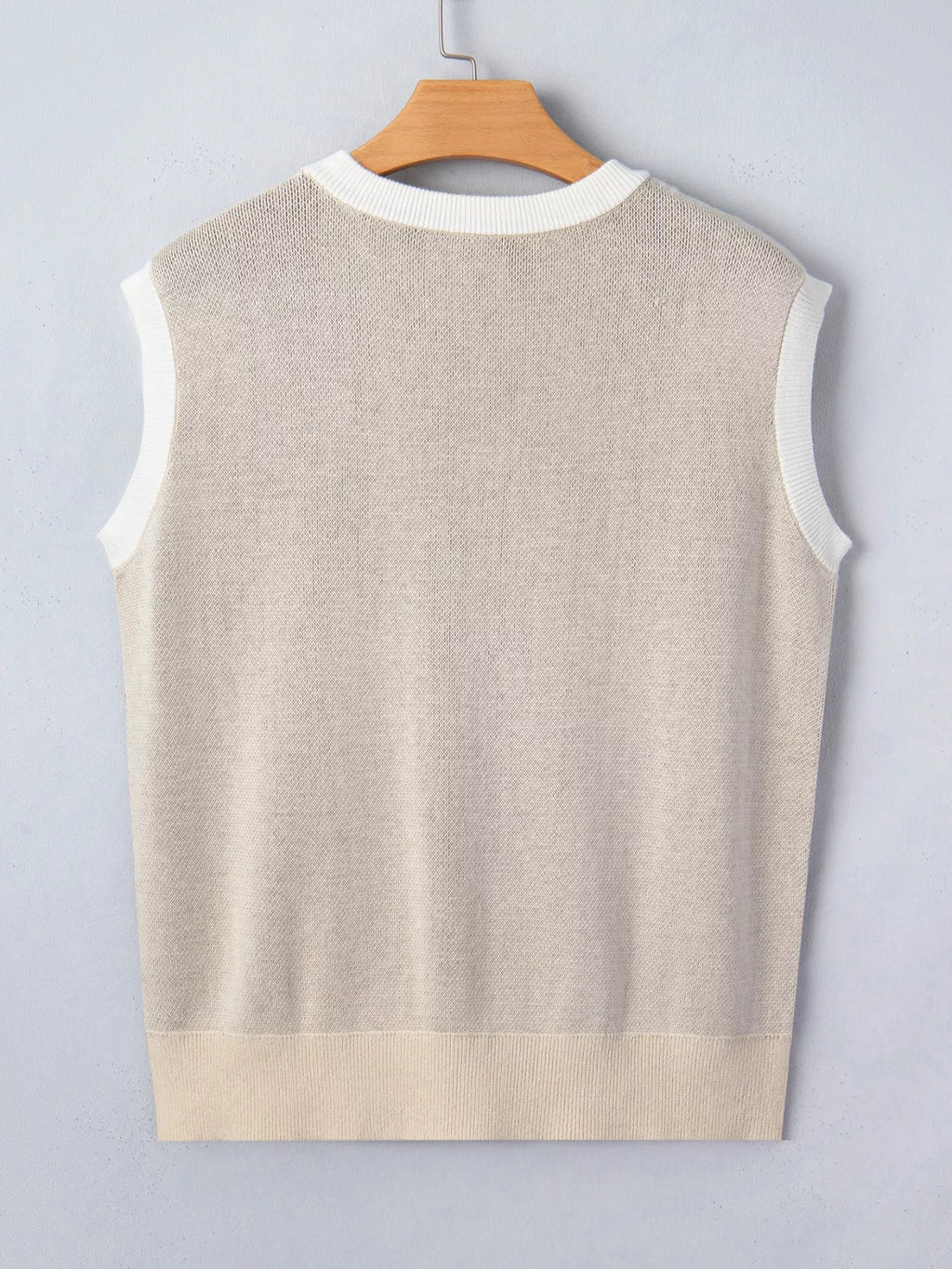 Horse Shoe Print Color Block Trim Round Neck Sleeveless Sweater for Women