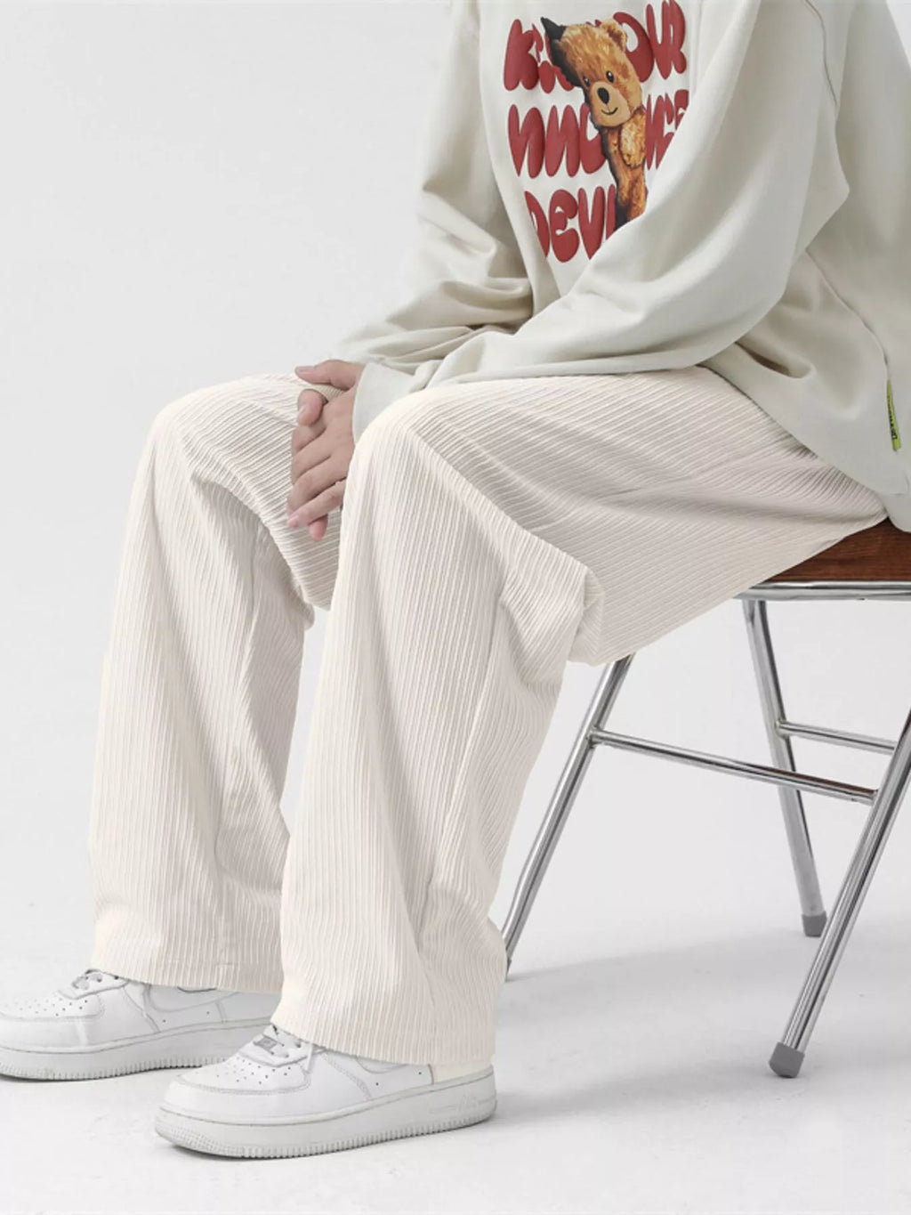 Drawstring Wide Leg Corduroy Pants Plus Size in Coffee Brown for Men