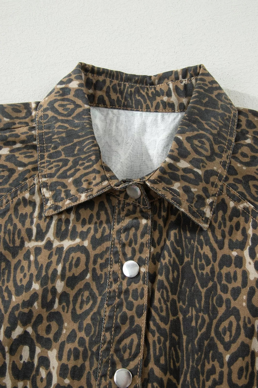 Leopard Print Puff Sleeve Denim Dress in Leopard for Women