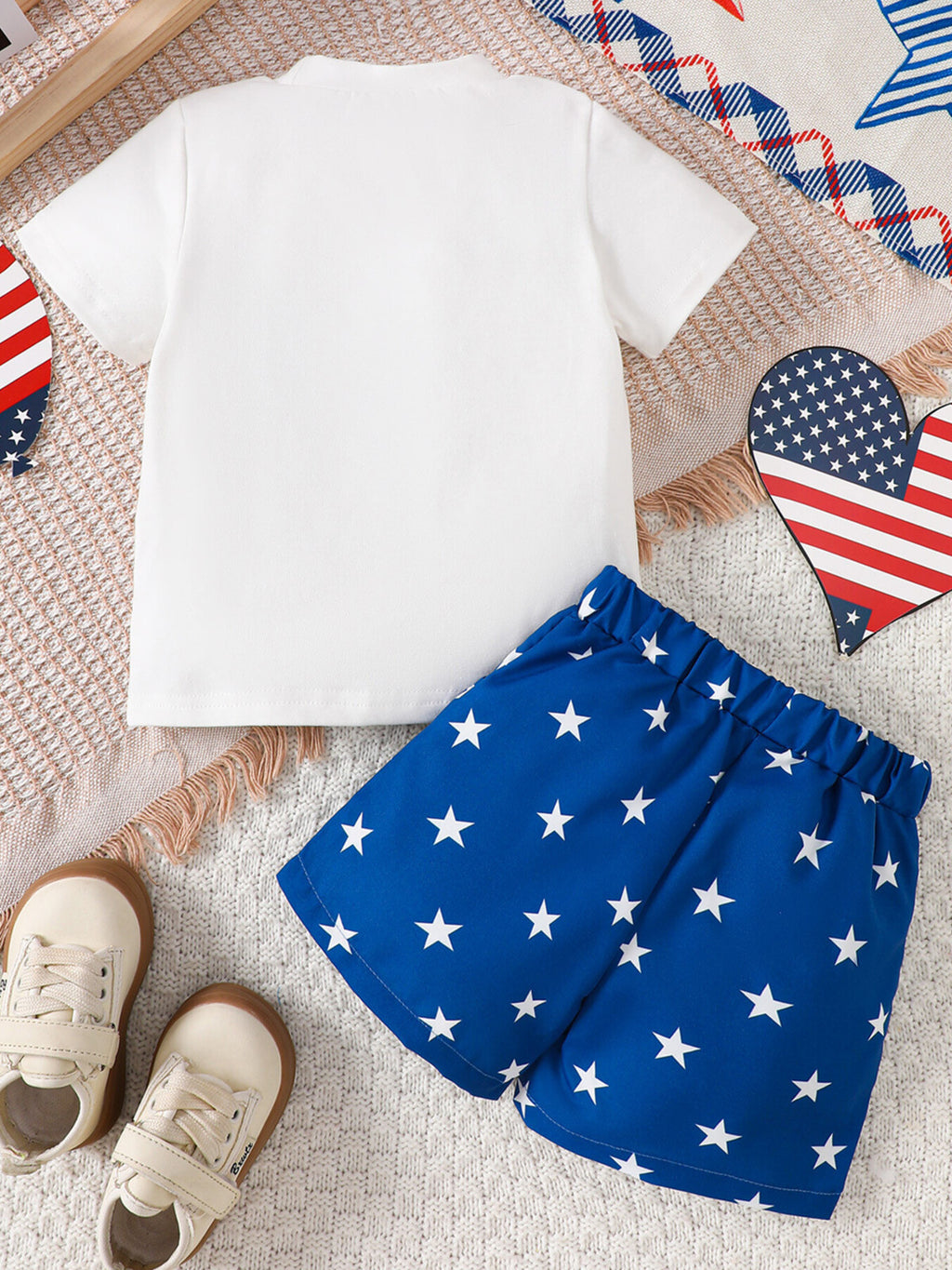 Patriotic USA Tee & Star Print Shorts Set for Boys