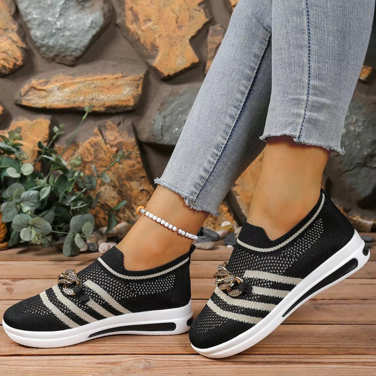 Round Toe Mesh Slip-Ons in Red for Women