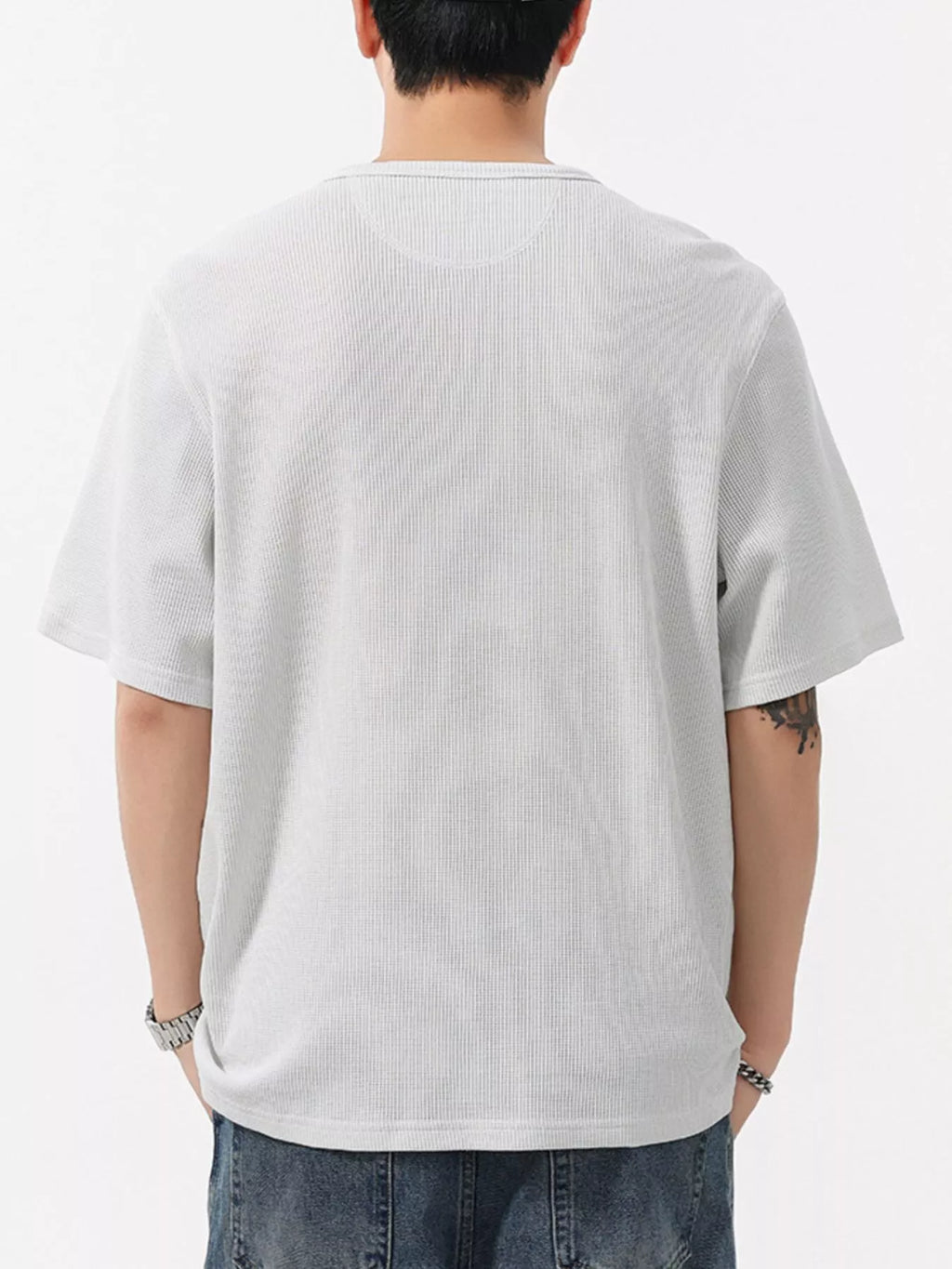 Plus Size Round Neck Short Sleeve T-Shirt in Light Gray in Dark Gray for Men