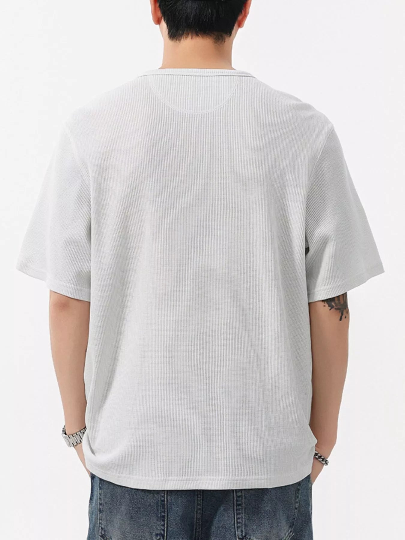 Plus Size Round Neck Short Sleeve T-Shirt in Light Gray in Dark Gray for Men