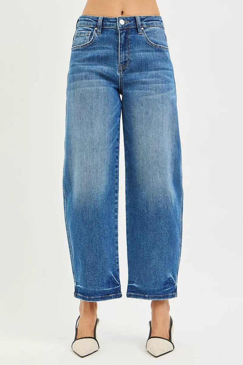 Slouchy Cropped Barrel Jeans in Medium for Women