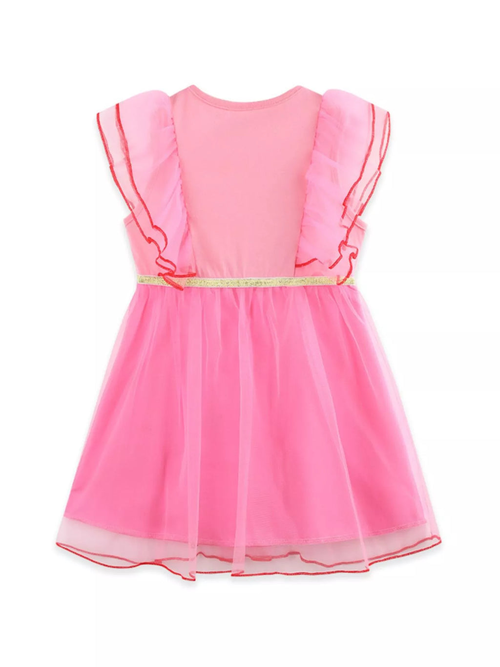 Strawberry Embroidered Ruffle Sleeve Tulle Dress in Fuchsia Pink for Girls
