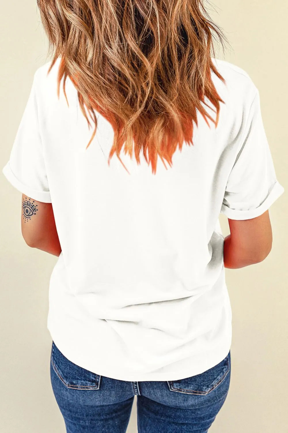 Easter Egg Bow Bunny Ear Graphic T-Shirt in White for Women