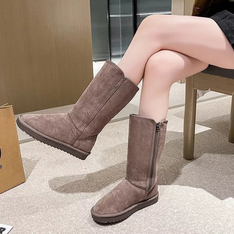 Knee-High Boots with Zipper in Silt Gray for Women