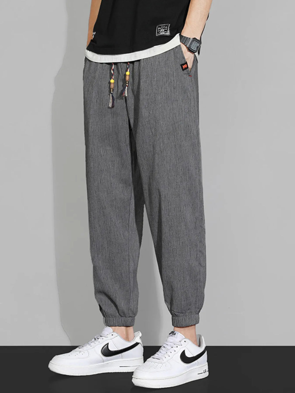 Plus Size Casual Drawstring Joggers in Dark Gray for Men