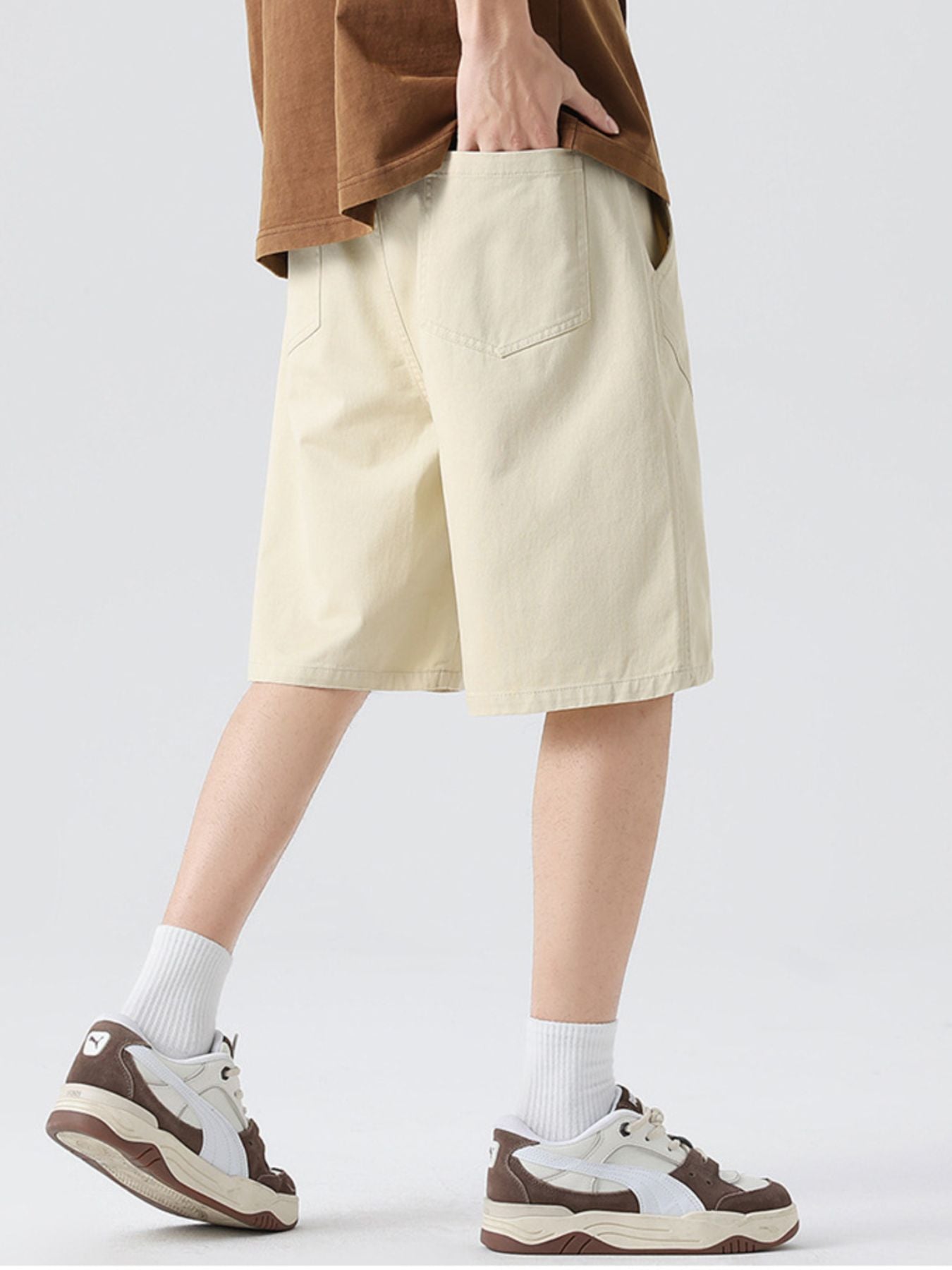 Casual Loose-Fit Drawstring Shorts Plus Size in Cream for Men