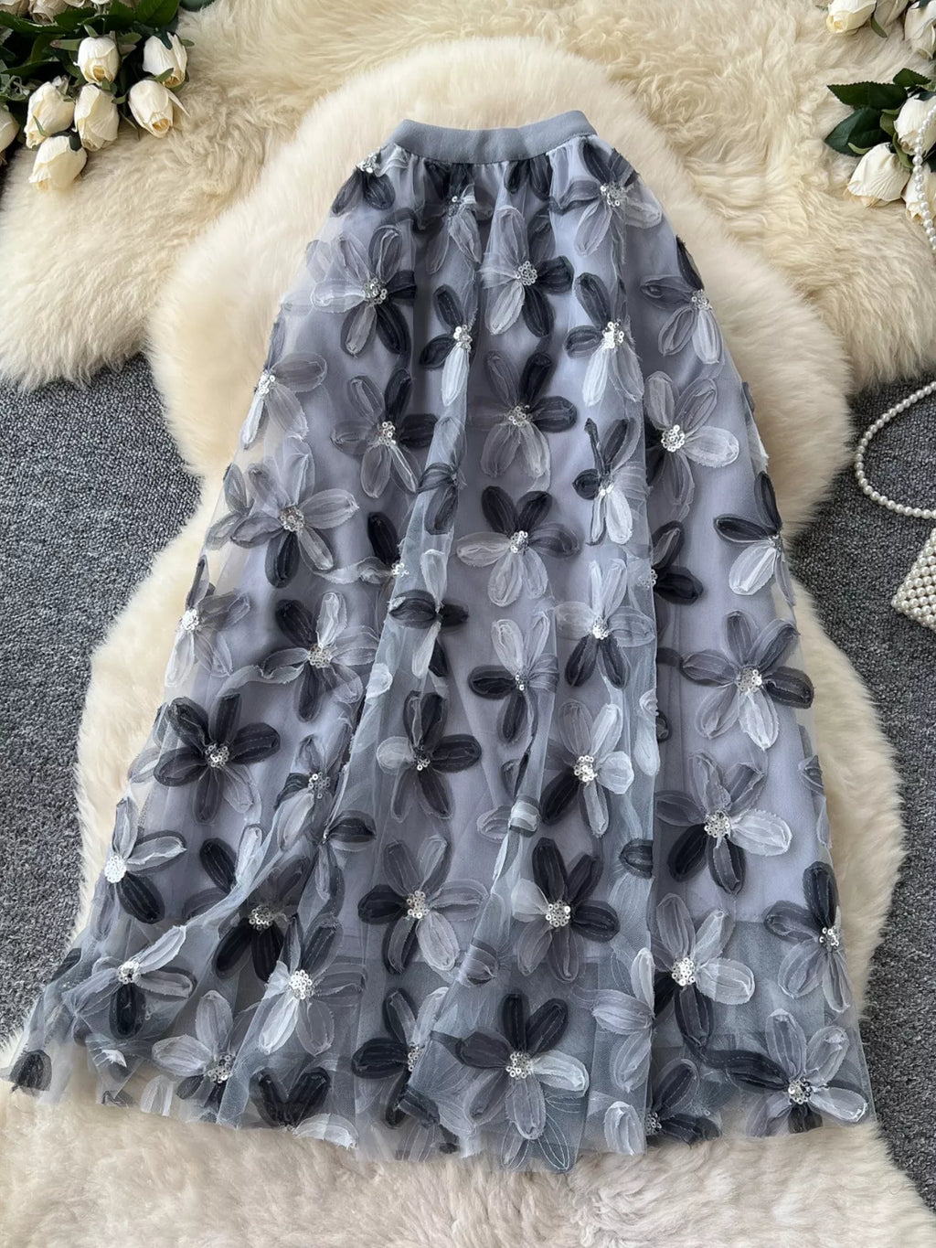 Floral Mesh Skirt for Women