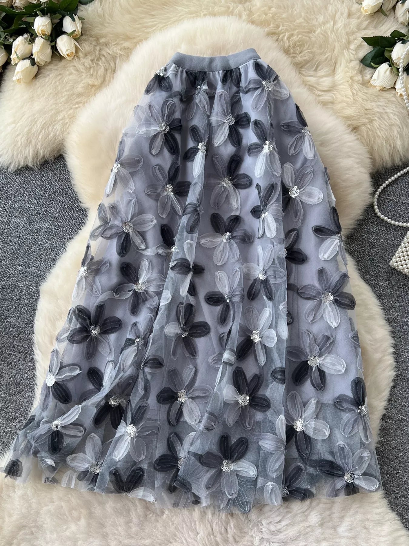 Floral Mesh Skirt for Women