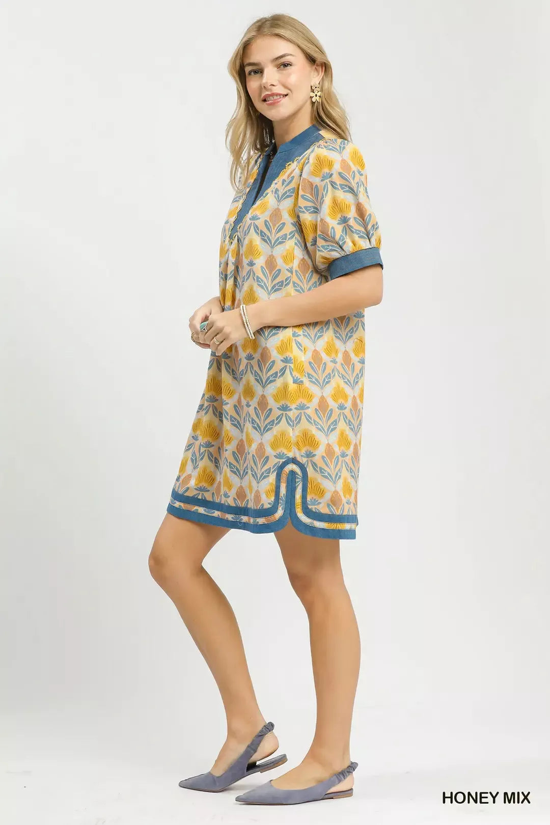 Mix Tile Print Mini Dress in Honey Mix for Women