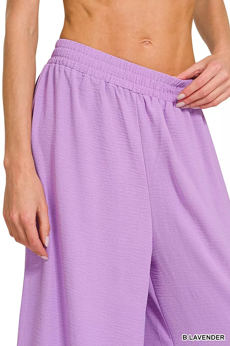 Woven Airflow Twisted Top & Wide Leg Pants Set for Women