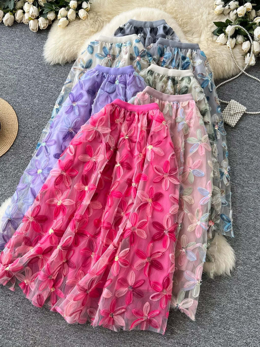 Floral Mesh Skirt for Women
