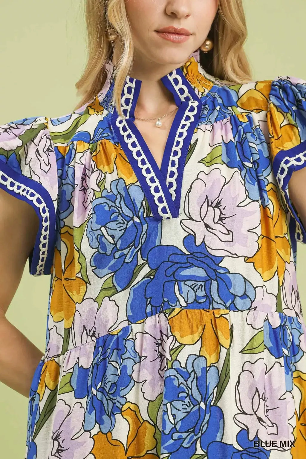 Mix Bold Floral Tiered Midi Dress in Blue Mix for Women