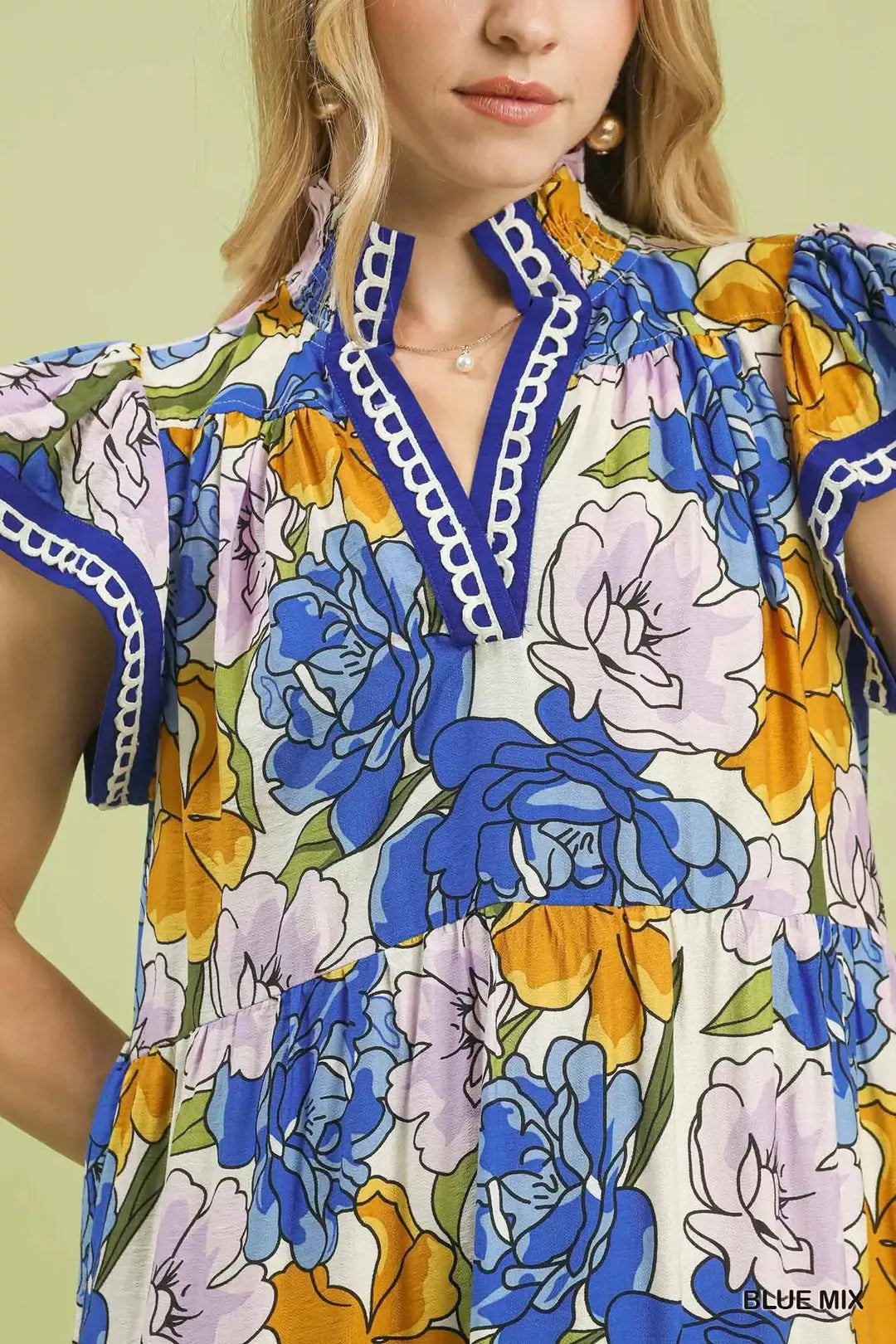 Mix Bold Floral Tiered Midi Dress in Blue Mix for Women