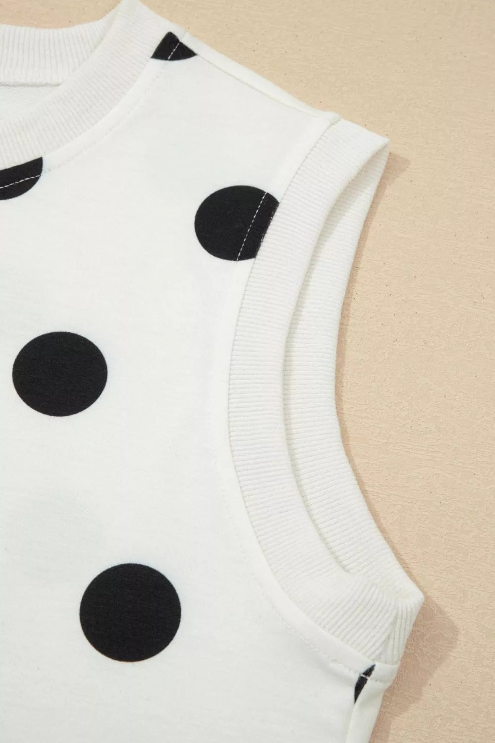 Ribbed Trim Polka Dot Print Tank Split Mini Skort Two-Piece Set for Women