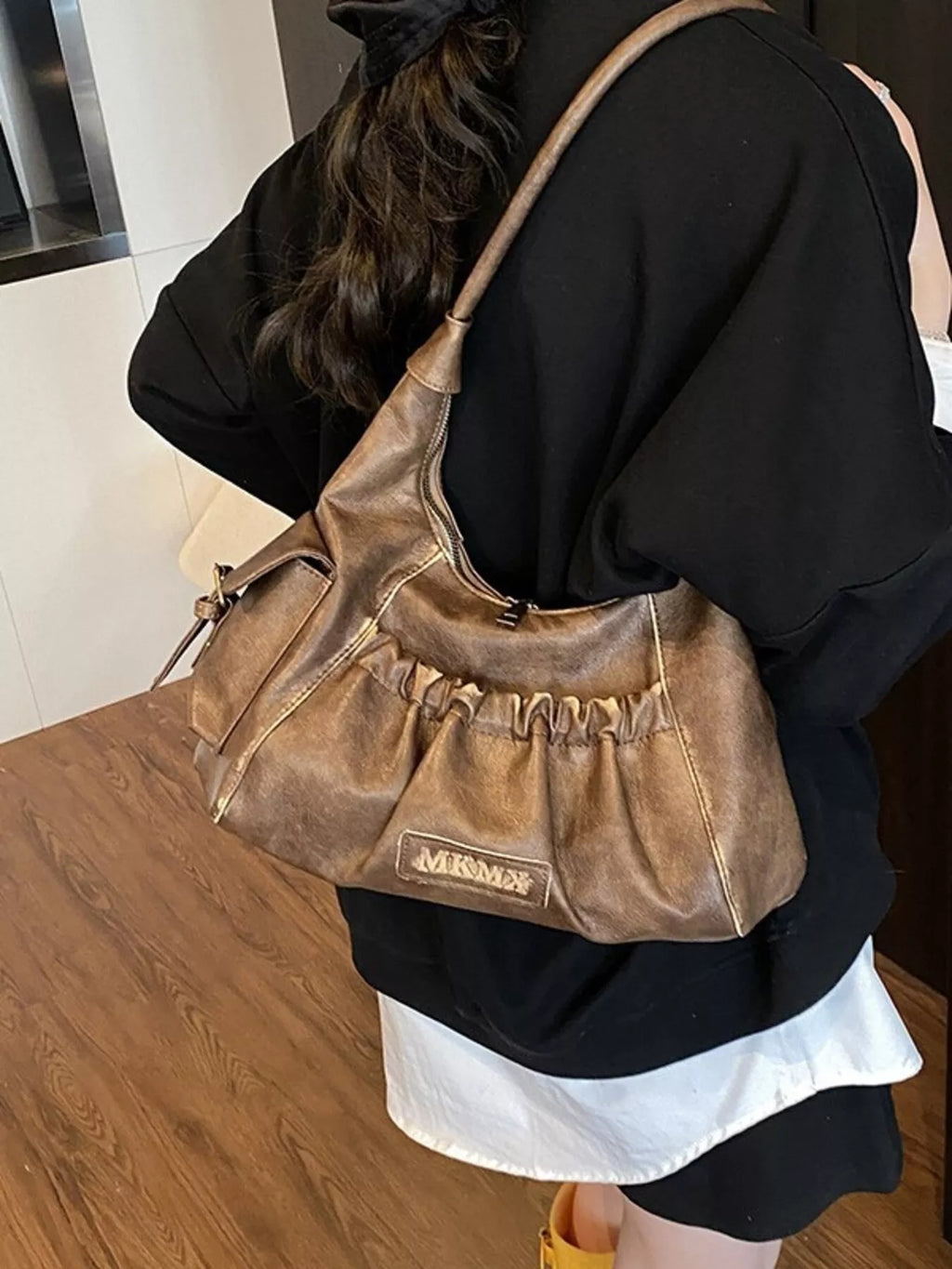Vintage Ruched Hobo Shoulder Bag for Women