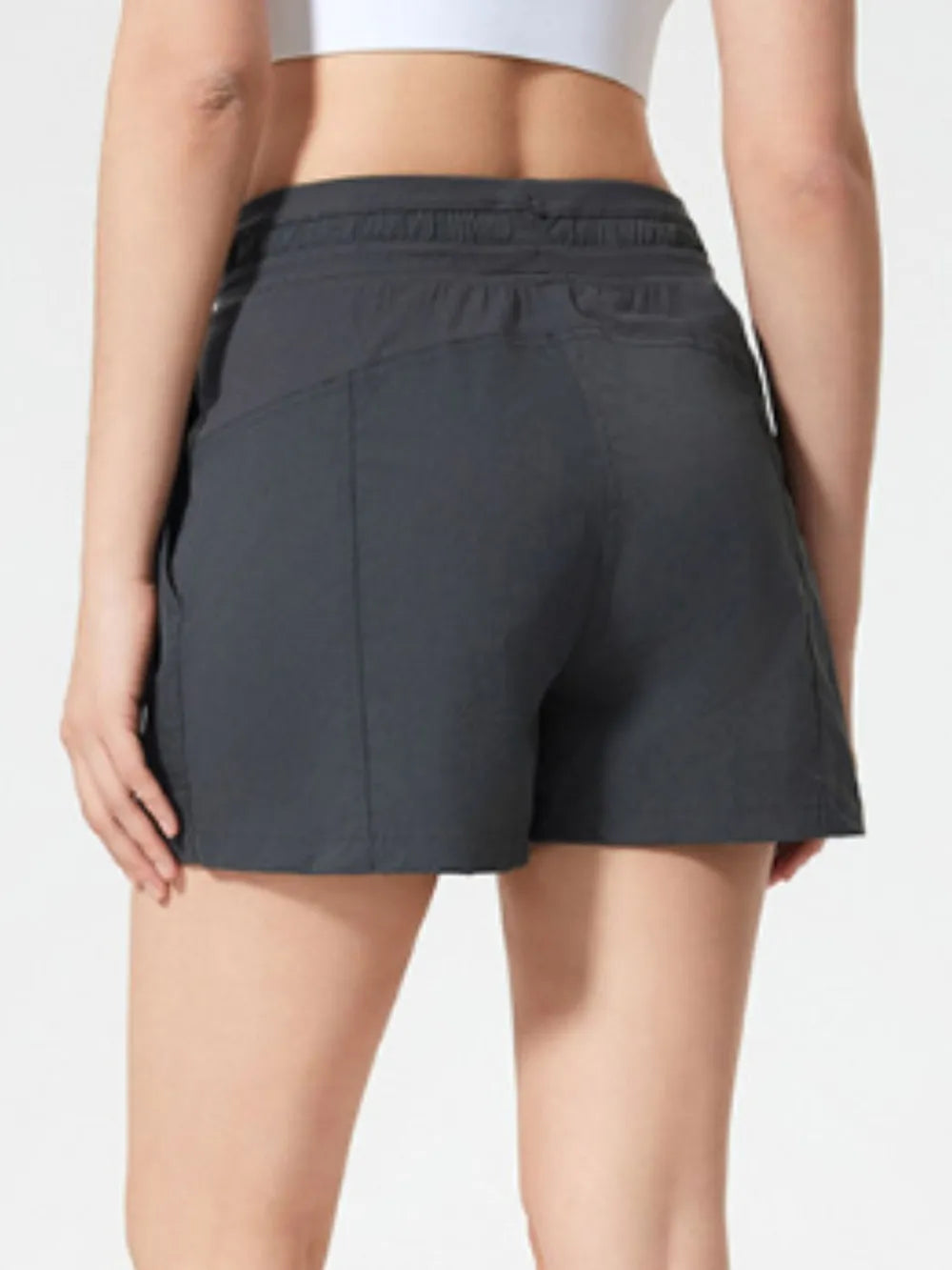 Drawstring Active Shorts with Pockets in Dark Gray for Women